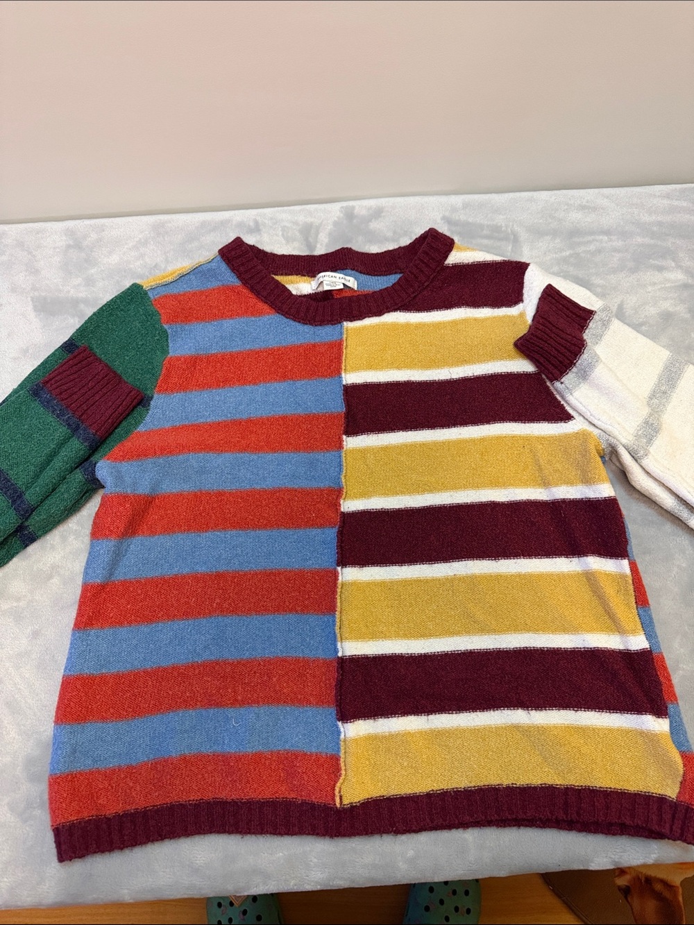 Colorblock Striped Knit Sweater in Red, Blue, Mustard, Burgundy, Green, White